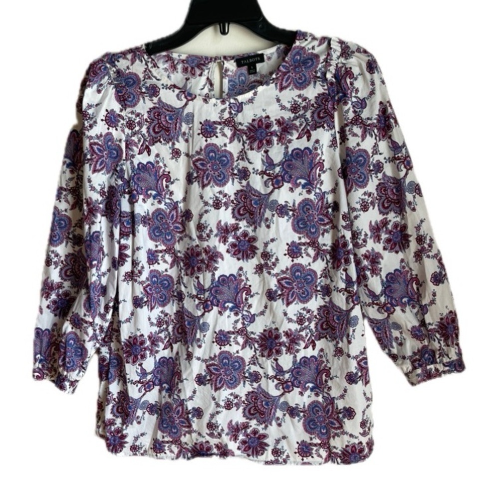 Talbots Puff Sleeve Blouse Paisley Print Size Small Bohemian